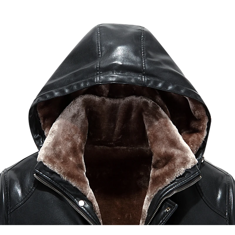 Новая мужская кожаная куртка из искусственной овчины мужская мотоциклетная куртка дубленка кожаное пальто зимняя кожаная куртка теплая меховая подкладка съемный капюшон 4XL