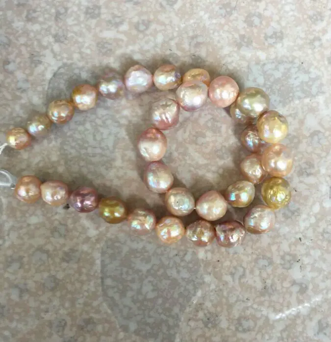 

10-11mm freshwater gold pink purple multicolor pearl necklace 18inch 925silver