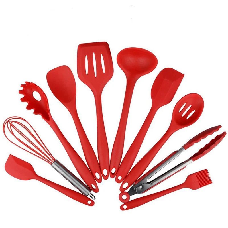 Silicone Spatula Kitchen Utensil 10Design Cooking Baking Cake Icing Mixing Tools - Color: Red