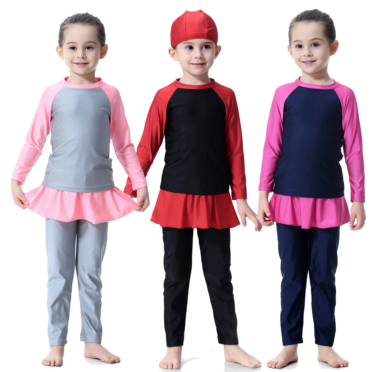 

Muslim girl traditional fashion swimwear swimsuit three-piece suit Girls Swimsuit Islamic Clothes Children Kids Beachwear