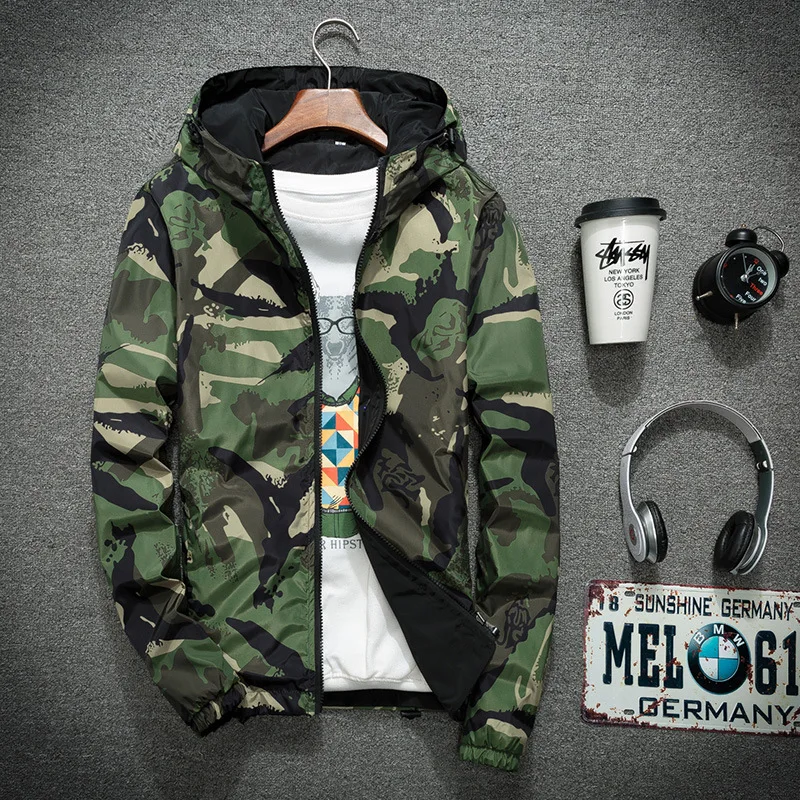 

Camouflage Casual Jacket Men Hip Hop Spring Autumn Fashion Male Windbreaker Thin Hooded Coat Bomber Military Jacket Men 6XL 7XL