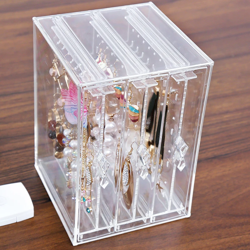 Jewelry Organizer Clear Acrylic Holder Necklace Earring Stud Makeup Case Cabinet 