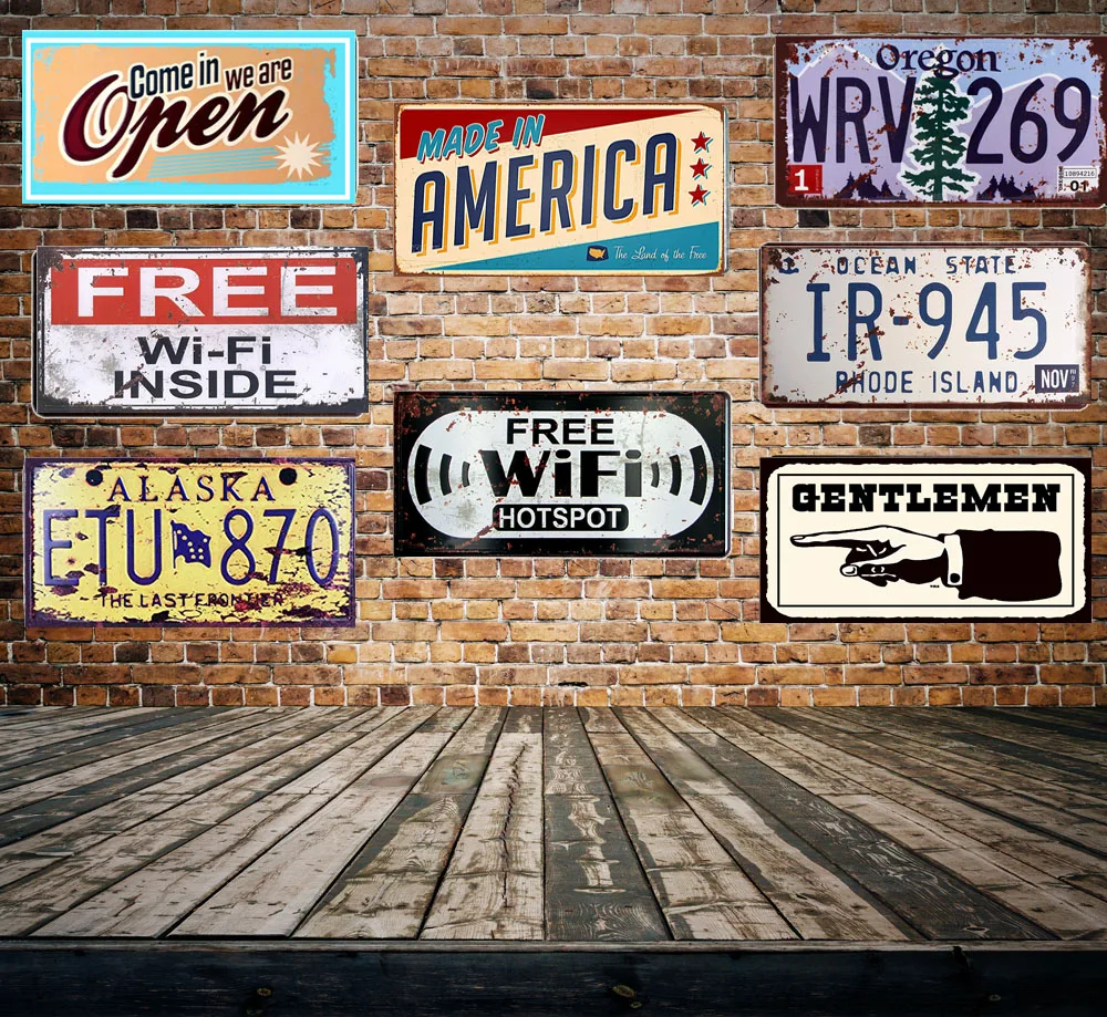 15x30cm Vintage Car License Metal Plates Free Wifi Shabby metal signs