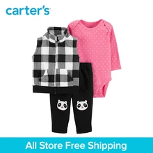 3pcs polka dots bodysuit French bulldog pants checkered fleece vest set Carter’s baby girl spring autumn clothing 121I947