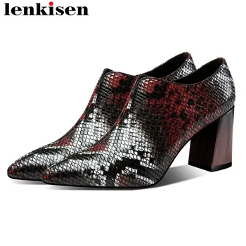 

2019 European superstar luxury mixed colors snakeskin grain sheep leather zipper oxford pointede toe block high heels pumps L7f4