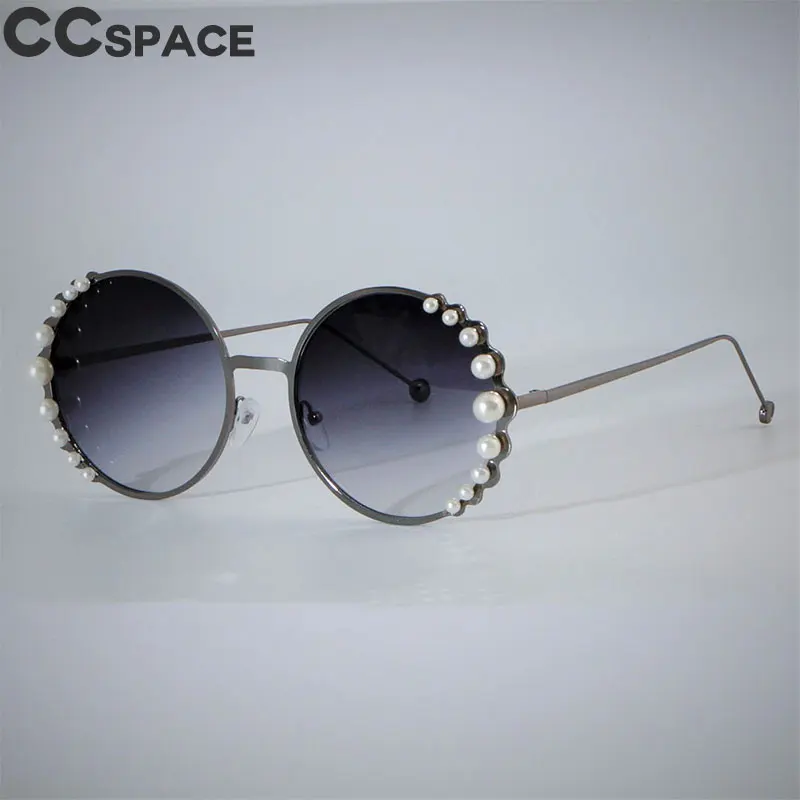 Роскошные жемчужные круглые солнцезащитные очки для женщин, сексуальные Оттенки UV400, винтажные Брендовые очки, дизайнерская мода 47746 - Цвет линз: Gun Grey