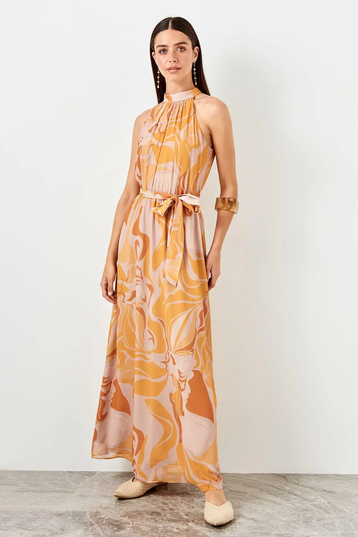 

Trendyol Orange Patterned Dress TWOSS19EL0005