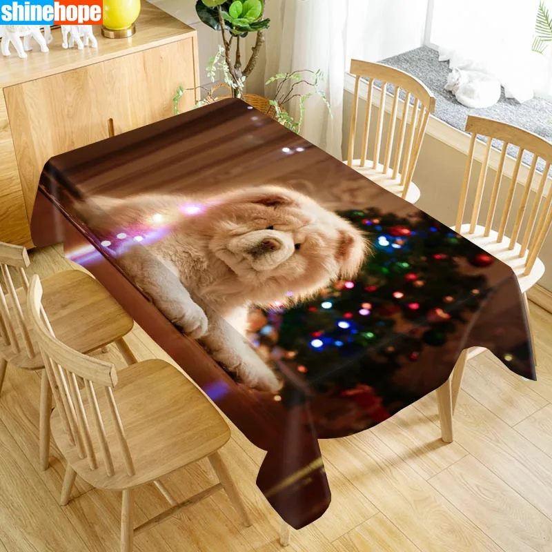  Custom Christmas Dog Chow Chow Table Cloth Oxford Print Rectangular Waterproof Oilproof Animals Tab
