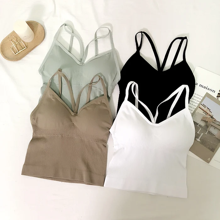 

solid New summer Short Camis Tops With Seperated Pads Women Backless Padding Tanks Crop Tops For Female G540