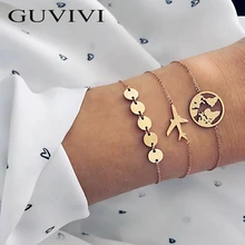 

3Pcs/Lot Boho Chain Link Bracelet Set Gold Color Planet Map Pendant Round Beads Personalied Bracelets Jewelry Gifts For Women