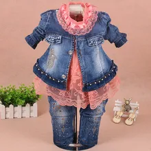От 0 до 2 лет, новинка года, осенние джинсовые комплекты одежды в стиле пэчворк для девочек 3 предмета, детская одежда для малышки, детский весенне-осенний костюм из 3 предметов