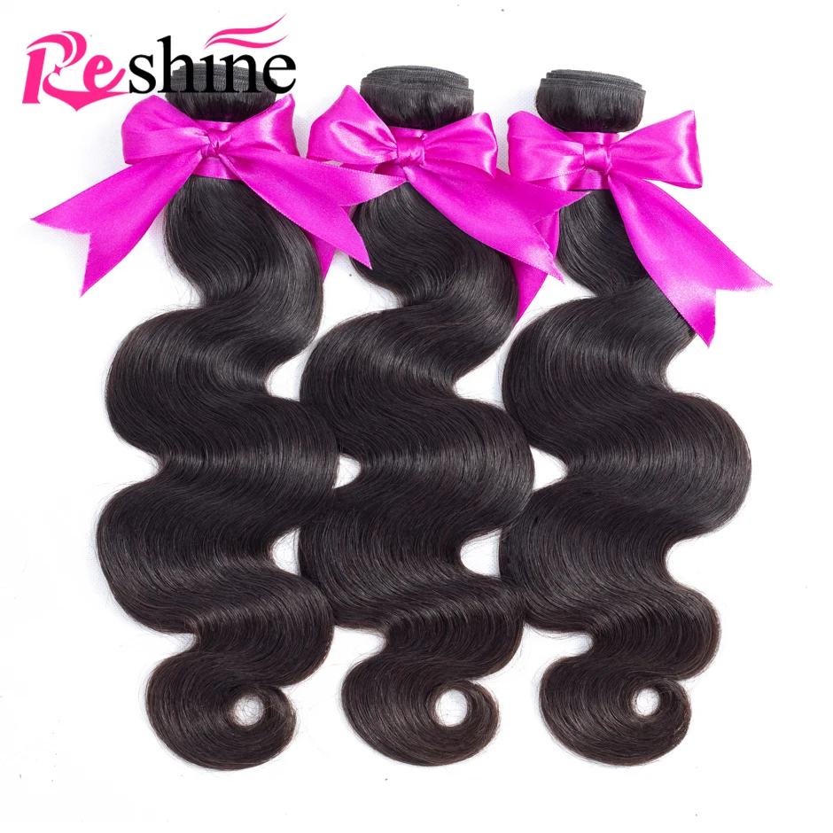 Reshine бразильские пучки волнистых волос с закрытием человеческих волос Плетение 3 пучка с закрытием remy волос с закрытием