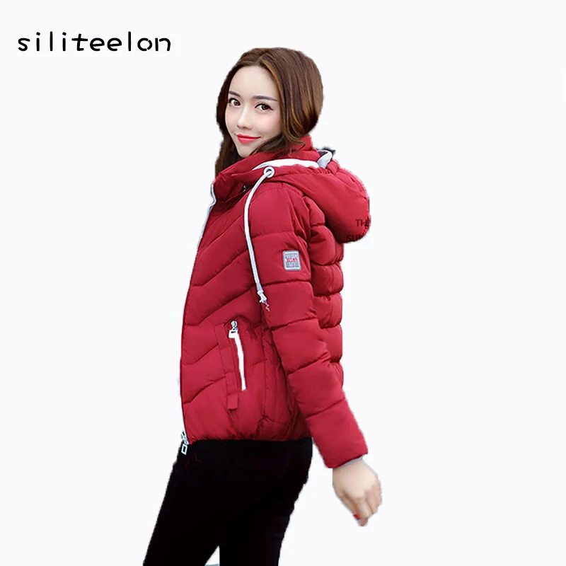 

2017 New Casual Winter Coat women Hood Wadded Jacket With Belt Fashion Slim Parka Female Warm Winter Jacket Outerwear
