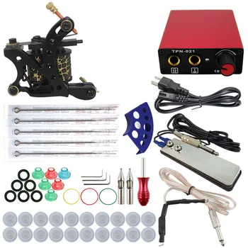 

Tattoo Machine Kit Set 1Pcs Coil Tattoo Machine Gun Power Supply Needles Grips Tips Footswitch Tattoo Body Art