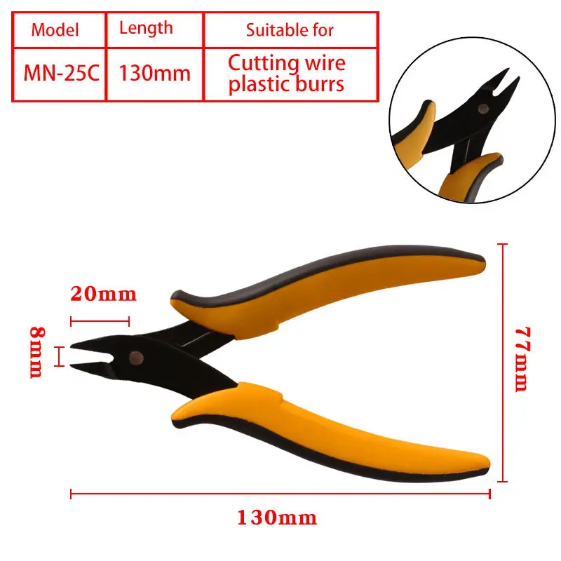 Кусачки для резки проволоки с диагональной кромкой, кусачки для резки, тонкое лезвие, модель для резки, игрушки, бокорезы, щипцы для зачистки - Цвет: MN-25C
