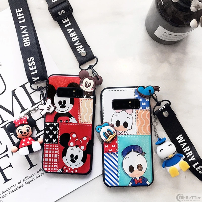

For Samsung S10/plus phone case Galaxy note 8/9 cartoon duck shell S7 edge s8/s9+ soft silicone cover toy mouse holder + strap