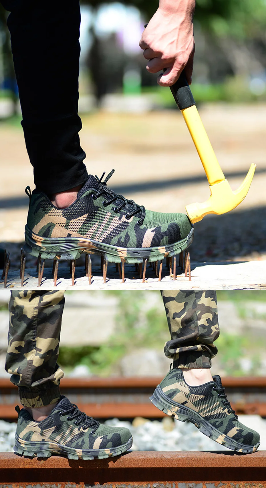 Новая выставка, мужские камуфляжные военные рабочие ботинки, уличная Защитная Мужская защитная обувь со стальным носком размера плюс 35-48