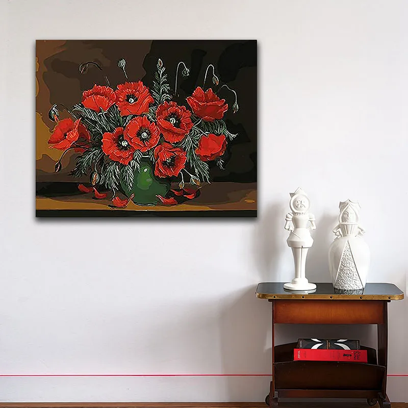 

DIY colorings pictures by numbers with colors Red corn poppy flower picture drawing painting by numbers framed Home