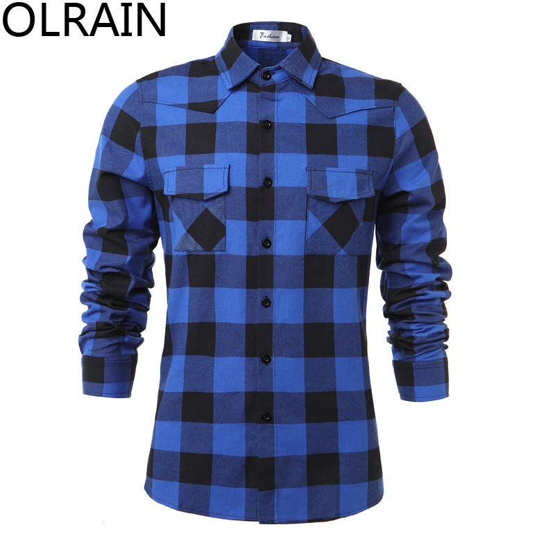 Olrain Mens Long Sleeve Casual Button Down Plaid Shirt Fashion Turn