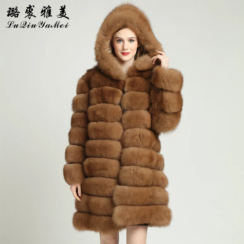 Buy High Quality Fox Fur Coat with Hood Customize