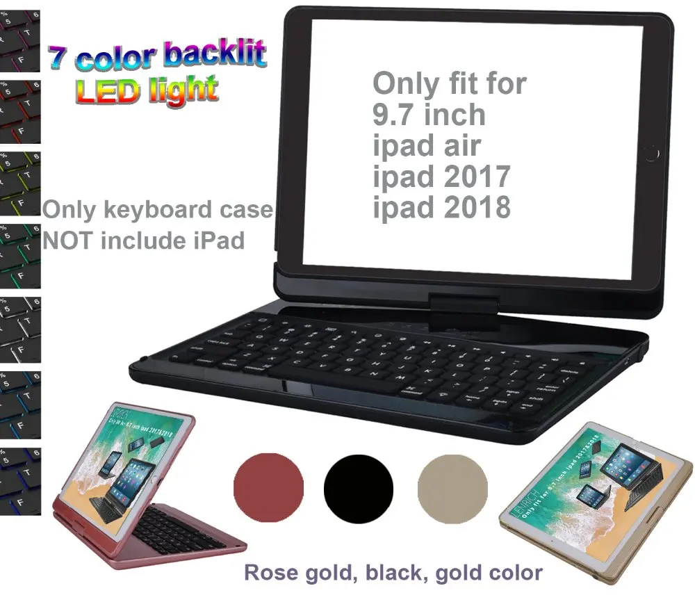 For iPad 9.7 inch 5th 2017 and iPad Air case keyboard compatible 360 , Lenrich rotatable Bluetooth Wireless Folio swivel stand