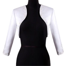 Стиль реальные фото цвета слоновой кости атласная белая Болеро Для женщин с длинными рукавами Feminino Свадебные аксессуары Свадебные куртка A004