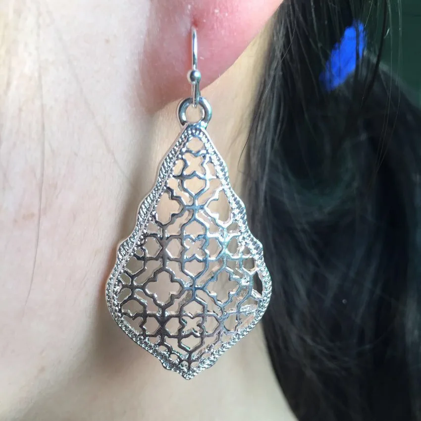 

Gold Filigree Drop Earrings 2018 New Fashion Hollow Rose Gold Brand Rectangle Shape For Women Hook Earrings Jewelry