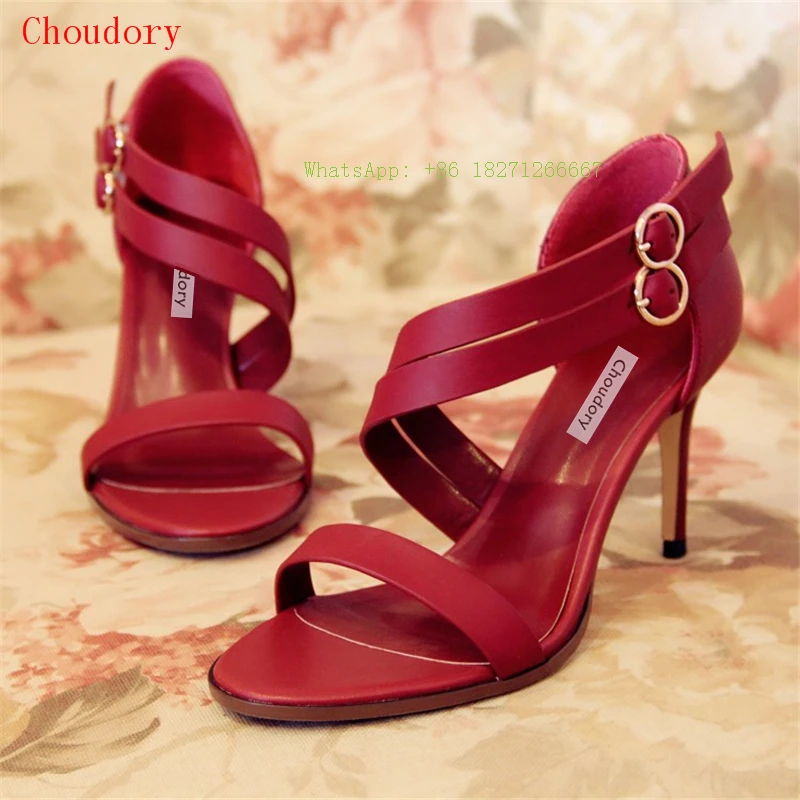 

2017 Sexy Summer Fashion Women Shoes High Heel Open Toe Double Metal Buckle Ankle Strap Cover Heel Thin High Heels Sandals Woman