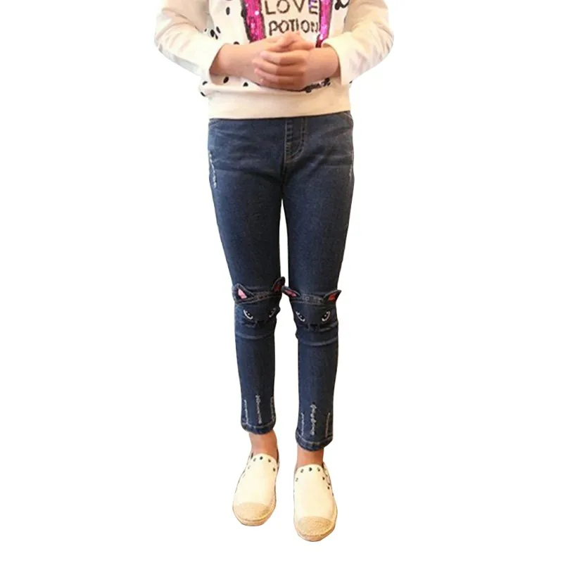 Модные Джинсовые штаны с героями мультфильма «Кошка» для девочек плюс Размеры Обувь для девочек Леггинсы для женщин Дети Карандаш Брюки