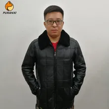 Новинка, шуба из натурального овечьего меха для мужчин, зимняя куртка из натурального меха, Толстая теплая верхняя одежда с меховым воротником из овчины в клетку