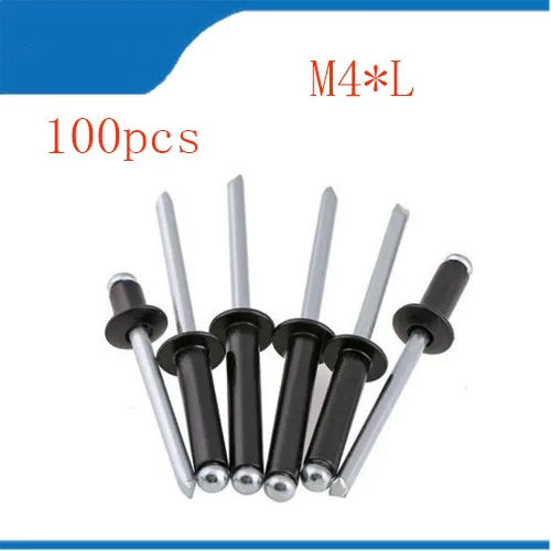 

Rivet 100PCS M4*Lmm Aluminum Blind Rivets Pop Rivets Dome Head Open End Black