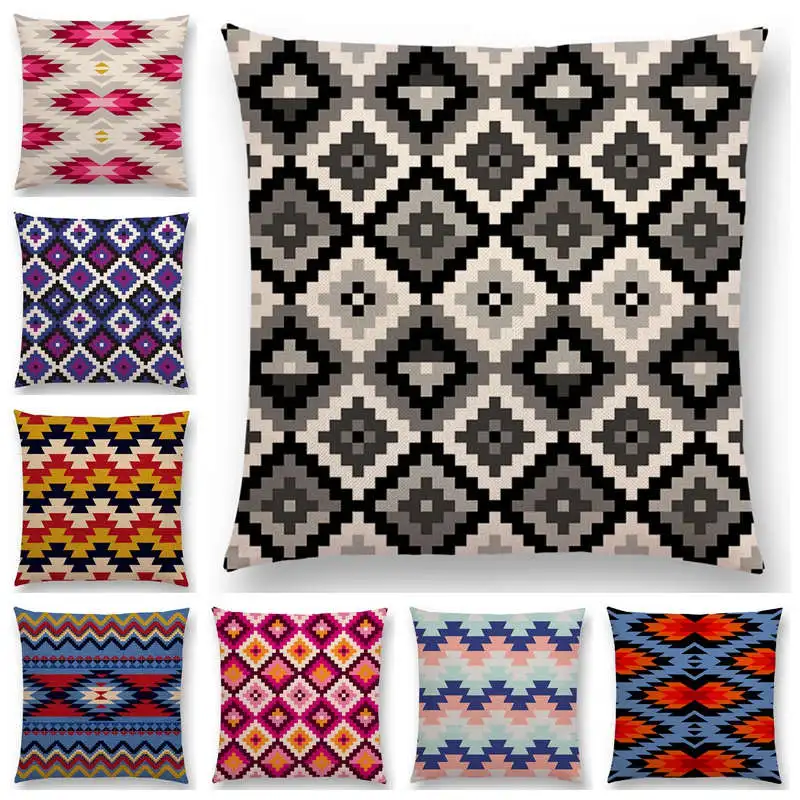 

Colorful Aztec Geometric Pattern Tribal Prints Abstract Rainbow Ethnic Plaid Decorative Beautiful Cushion Cover Sofa Pillow Case