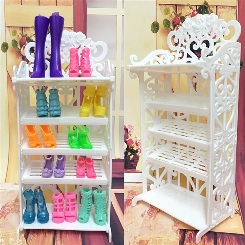 

New 2019 1Pcs High Quality Cute Pretty White Handwork Conbined Plastic Shoe Rack Portable Installability Shelves for Doll#289035