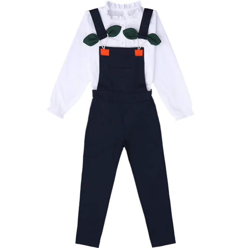 

Baby Girl Clothes 2018 Toddler Kids Autumn Spring Clothing Set White Full Sleeve Shirt+bib Pants 2Pcs Teenager Casual Outfits