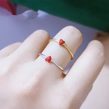 

PINJEAS S925 sterling silver red love opening rings for women simple gift jewelry