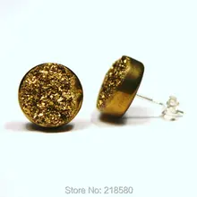 SER-034 12 мм золотые серьги-гвоздики Druzy металлик Павлин карнавал круглый точка Титан друзовый кварц