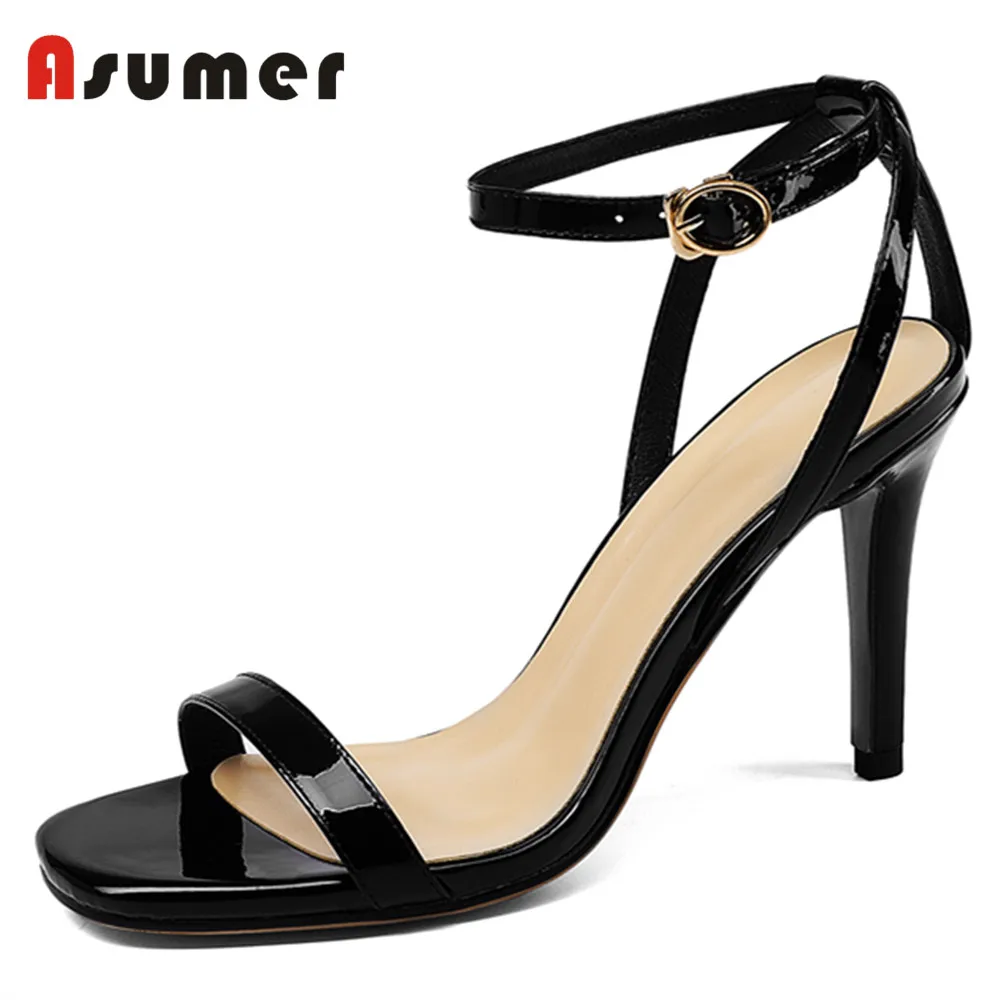 

ASUMER 2018 fashion new arrivals shoes woman genuine leather buckle thin high heels sandals women party wedding shoes