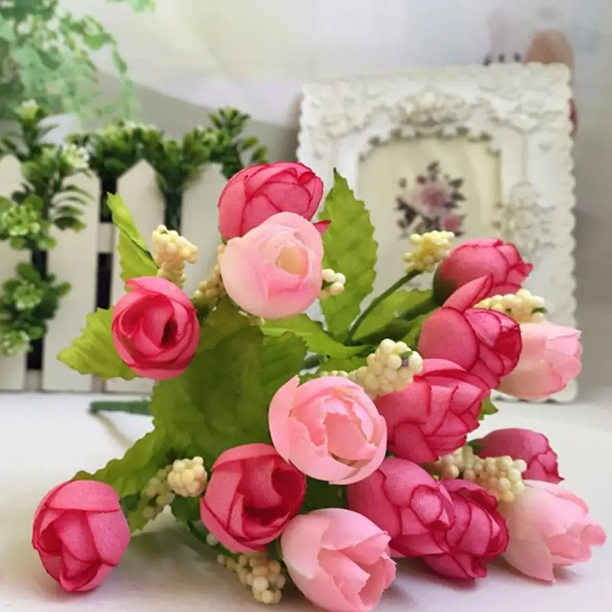 

JU 15 Mosunx Business 2016 Hot Selling 15 Heads Unusual Artificial Rose Silk Fake Flower Leaf Home Decor Bridal Bouquet