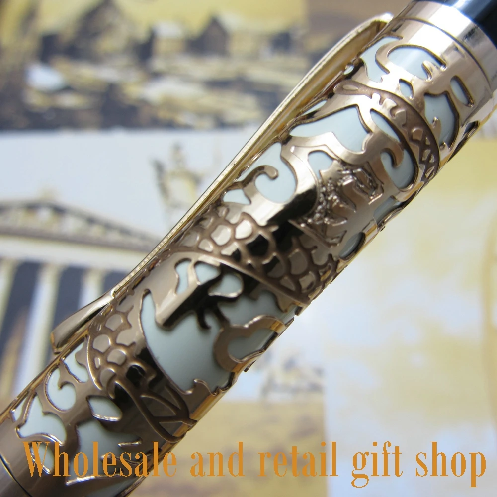 caneta celulóide gravado de Ouro e branco pena do rolo