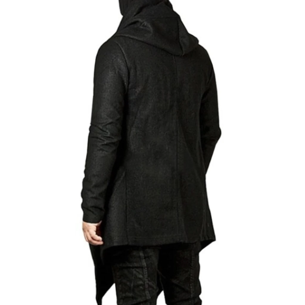 Мужская толстовка с капюшоном, осень, хип-хоп мантия, толстовки, куртки, Мужская Уличная одежда, готический черный длинный худи, верхняя одежда 3XL