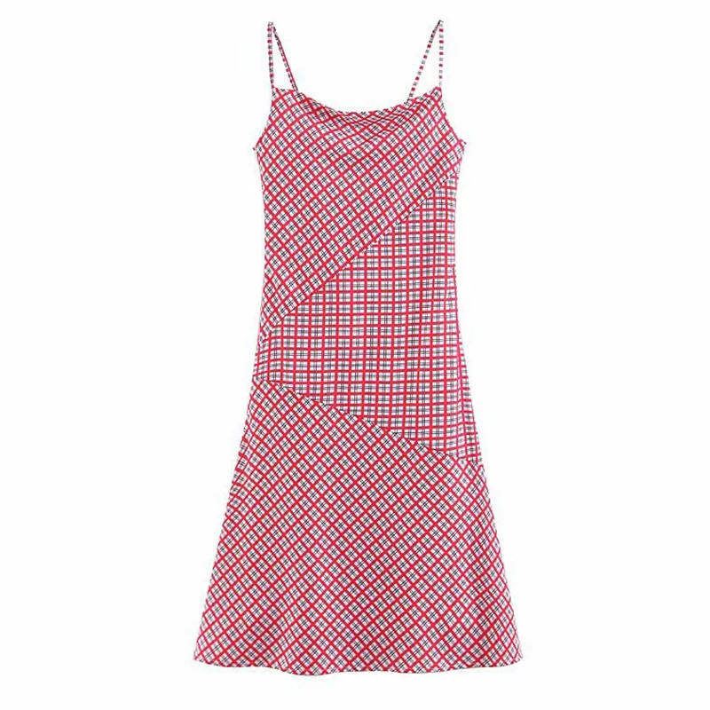 Women's Clothing Dress 2019 Cotton Fabric Stitched Plaid V-Neck Dress Ms Summer Street Sexy Slim Fit Temperament Clothing