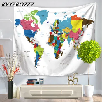 

KYYZROZZZ 1PCS Colorful World Map Tapestry Wall Rectangle Polyester Sand Beach Carpet High Quality For Children Gift 5 Colors
