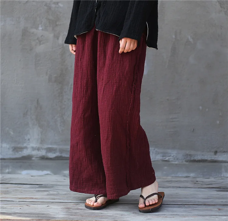 Casual Loose Double layer Raw Edged Side Line Women Cotton Linen Wide