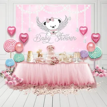 

Vinyl Photography Background Birthday Party Pink Bear Pearl Masonry Customized Children Backdrop Decor Photo Studio Banner