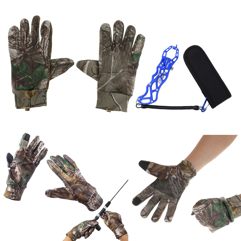 

Fish Lip Grips Fishing Grippers Pliers+Camouflage Fishing Hunting Gloves
