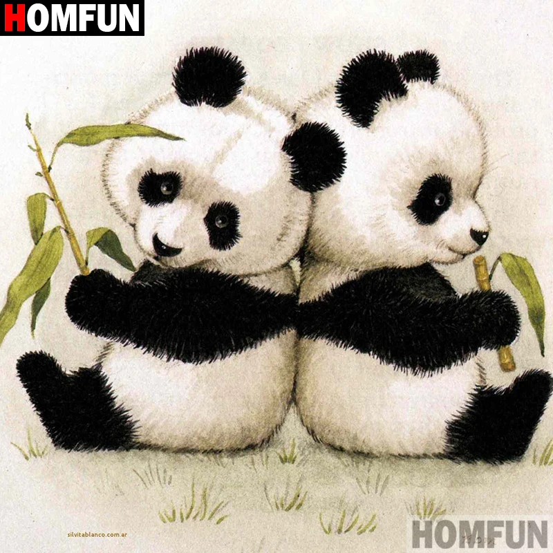 HOMFUN Tam Kare yuvarlak Matkap 5D DIY Elmas Boyama hayvan Panda 3D 