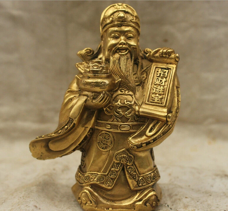 

China Folk Culture Handmade Bronze Brass Statue God of wealth Buddha Sculpture
