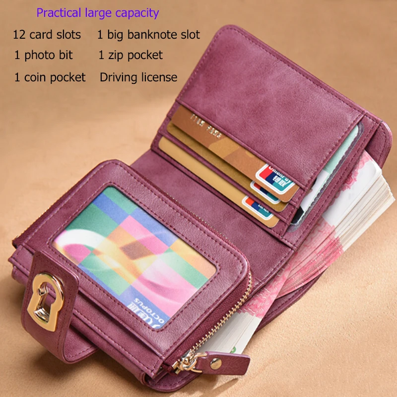 LAORENTOU Brand Women Standard Wallet Genuine Leather Wallets Fashion Short Zipper Purse Lady Coin Pocket Card Holder for Women