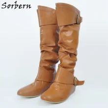 Модные женские сапоги больших размеров из искусственной кожи с ремешком и пряжкой, Новое поступление года, женские сапоги до колена, зимняя женская обувь, chaussures femme