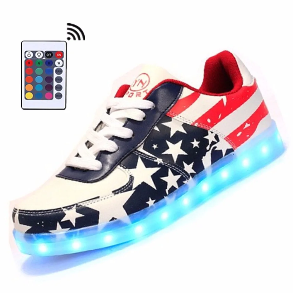 Remote Control Led Luminous Shoes Adults Men USB USA Flag Light Up Shoes Glowing Tenis Led